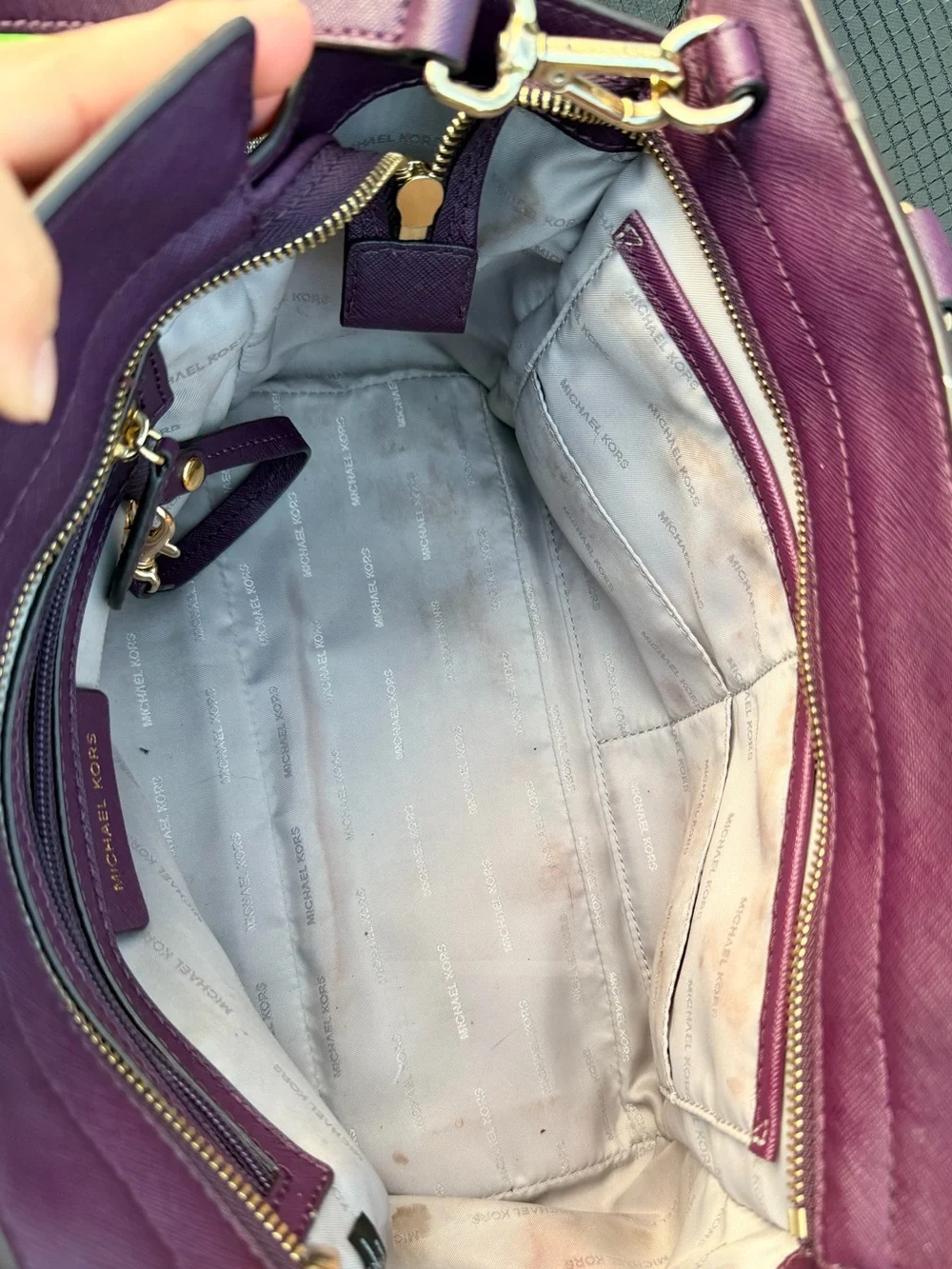 MICHAEL KORS Plum Saffiano Leather Satchel with Gold Hardware